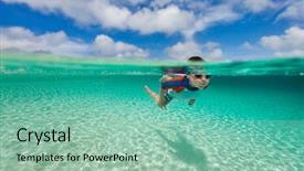  Presentation with underwater - Slides consisting of cute little boy swimming underwater in tropical sea background and a mint green colored foreground