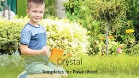  Presentation with plants - Slides with cute little boy watering plants in garden background and a yellow colored foreground