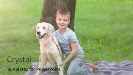  Presentation with dog park - Cool new PPT theme with cute little boy with dog in park backdrop and a seafoam green colored foreground