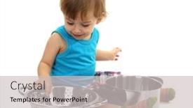  Presentation with accessories - PPT theme with cute little boy with kitchen accessories isolated on white background and a light gray colored foreground