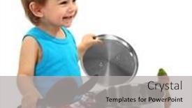  Presentation with kitchen remodelig - Cool new slides with cute little boy with kitchen accessories isolated on white backdrop and a light gray colored foreground