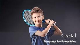  Presentation with awards ceremony tennis - Beautiful presentation theme featuring cute little boy with tennis backdrop and a dark gray colored foreground
