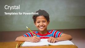  Presentation with writing - Audience pleasing presentation theme consisting of cute little boy writing backdrop and a gray colored foreground