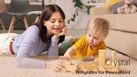  Presentation with wooden floor and gold frame - PPT theme featuring cute-little-boy background and a coral colored foreground