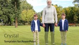  Presentation with grandfather - Slide deck having cute little boys with grandfather in park on sunny day background and a yellow colored foreground