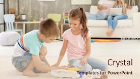  Presentation with two cute sisters playing - Slide set consisting of cute little brother and sister background and a lemonade colored foreground
