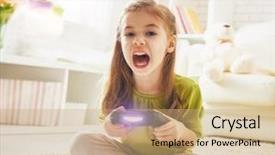  Presentation with video games playing - PPT layouts having cute little child girl playing background and a coral colored foreground