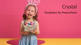  Presentation with dog baby cute child - Slide deck featuring cute little child wearing bunny background and a coral colored foreground