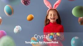  Presentation with easter basket - Presentation design featuring cute-little-child-wearing-bunny background and a seafoam green colored foreground