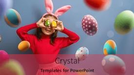  Presentation with easter basket - PPT layouts enhanced with cute-little-child-wearing-bunny background and a red colored foreground
