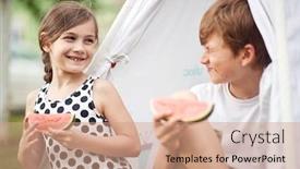  Presentation with teepee - Presentation with cute-little-children-at-backyard background and a coral colored foreground