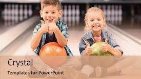  Presentation with bowling - PPT layouts having cute little children at bowling background and a coral colored foreground