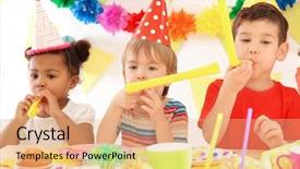  Presentation with cute birthday - Amazing presentation theme having cute little children celebrating birthday at party backdrop and a coral colored foreground