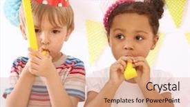  Presentation with cute birthday - Presentation design having cute little children celebrating birthday background and a coral colored foreground