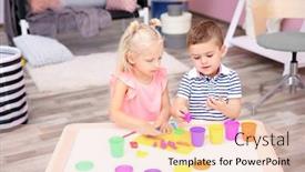  Presentation with playdough - Audience pleasing slide set consisting of cute-little-children-modeling backdrop and a lemonade colored foreground
