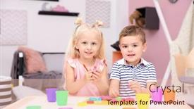 Presentation with playdough - Cool new PPT theme with cute-little-children-modeling backdrop and a lemonade colored foreground