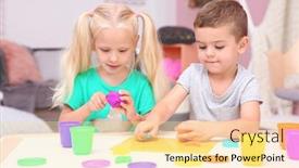  Presentation with playdough - Slide set enhanced with cute little children modeling from playdough at home background and a blonde colored foreground