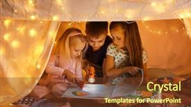  Presentation with children reading - Slide deck consisting of cute little children reading book background and a tawny brown colored foreground