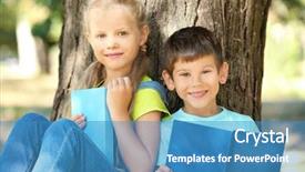  Presentation with children books - Presentation theme having cute little children reading books background and a  colored foreground