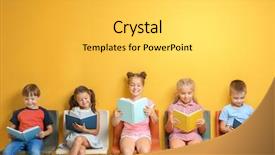  Presentation with children reading - PPT theme consisting of cute little children reading books background and a yellow colored foreground