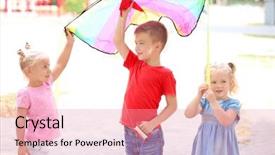  Presentation with kite - Slide deck with cute little children with colorful background and a coral colored foreground