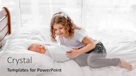  Presentation with infant - Colorful slide deck enhanced with cute-little-curly-hair-girl backdrop and a light gray colored foreground