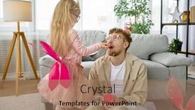  Presentation with daughter - PPT theme enhanced with cute-little-daughter-feeding-father background and a coral colored foreground