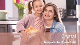  Presentation with boxing woman and a tawny - Presentation design consisting of cute little daughter with gift background and a coral colored foreground