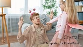  Presentation with magic wand - PPT theme with cute-little-daughter-with-magic background and a coral colored foreground