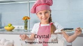  Presentation with flour - Theme having cute little girl adding flour to a dough into a bowl background and a coral colored foreground