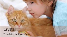  Presentation with cute cat and dog - PPT theme enhanced with cute little girl and red background and a coral colored foreground