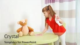  Presentation with room cleaning - Beautiful presentation theme featuring cute little girl cleaning her backdrop and a soft green colored foreground