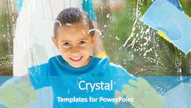  Presentation with cleaning - Slide set enhanced with cute little girl cleaning window background and a teal colored foreground