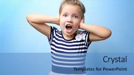  Presentation with ears - PPT theme featuring cute little girl covering ears background and a teal colored foreground