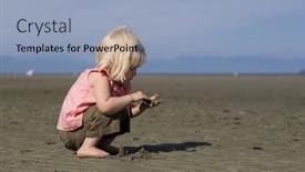  Presentation with girl running on the beach clouds - Audience pleasing presentation theme consisting of girl crouched on on beach backdrop and a light blue colored foreground
