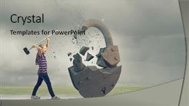  Presentation with crushing - Cool new PPT theme with cute little girl crushing stone lock with hammer backdrop and a light gray colored foreground