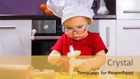  Presentation with christmas girl - Slides featuring cute little girl decorating christmas cookies with sugar icing background and a yellow colored foreground