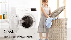  Presentation with china laundry - PPT theme featuring cute little girl doing laundry background and a soft green colored foreground