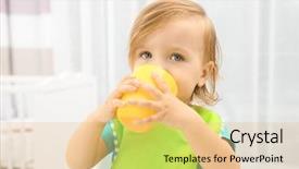  Presentation with baby girl - Amazing PPT layouts having cute little girl drinking juice backdrop and a yellow colored foreground