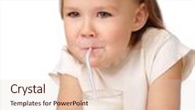  Presentation with white milk - Theme having cute little girl drinks milk using drinking straw isolated over white background and a lemonade colored foreground