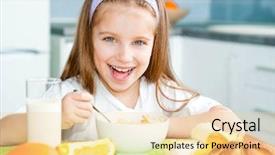  Presentation with breakfast cereal - Slide deck having support service information help desk concept background and a coral colored foreground