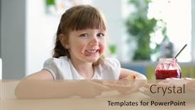  Presentation with jam - Amazing presentation design having cute little girl eating toast with jam at home backdrop and a coral colored foreground