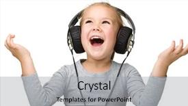  Presentation with music kids - Presentation design with cute little girl enjoying music background and a light gray colored foreground
