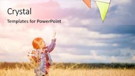  Presentation with kite - Cool new PPT theme with cute little girl flies a kite in a field of wheat backdrop and a lemonade colored foreground