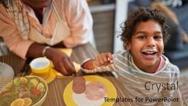  Presentation with yogurt - PPT theme consisting of cute-little-girl-has-white background and a coral colored foreground