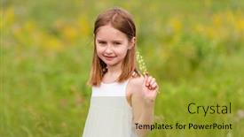  Presentation with wildflower field - Colorful presentation design enhanced with cute-little-girl-holding-wildflower backdrop and a gold colored foreground