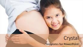  Presentation with pregnant mom - Colorful slides enhanced with cute little girl hugging belly pregnant mom backdrop and a coral colored foreground