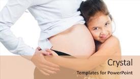  Presentation with pregnant mom - Slides having girl hugging belly pregnant mom background and a coral colored foreground