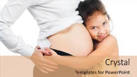  Presentation with pregnant mom - Beautiful presentation theme featuring cute little girl hugging belly pregnant mom backdrop and a coral colored foreground