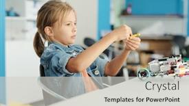  Presentation with robot electronic - Presentation theme having cute-little-girl-in-casualwear background and a light gray colored foreground
